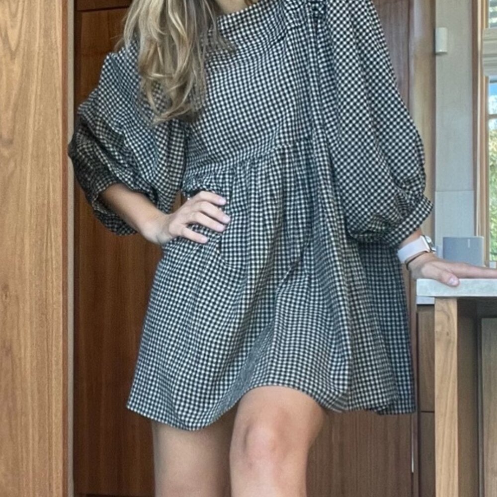 Midi Checkered Smock Dress
